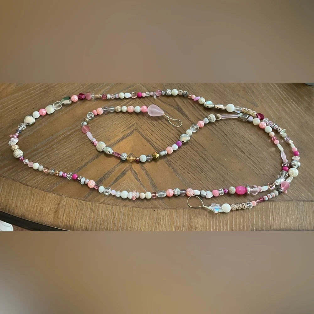 Garland, beaded- pink, gold, silver, crystal, clear. Over 8’